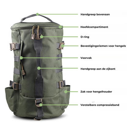 Visrugzak 45L - Waterdichte Rugzak voor Vissen met Hengelhouders