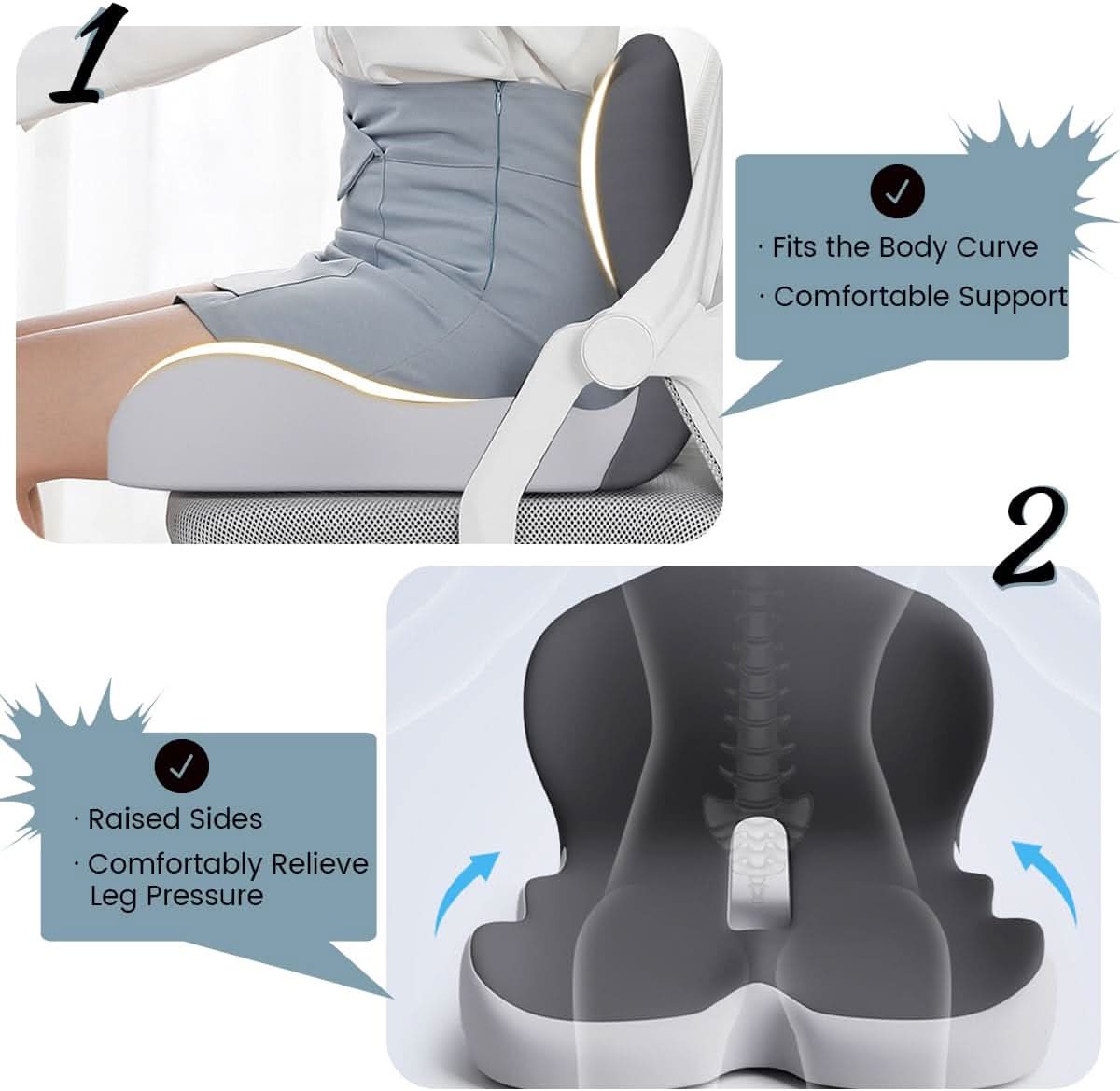 Zitkussen Memory Foam U-Vorm Antislip en Wasbaar