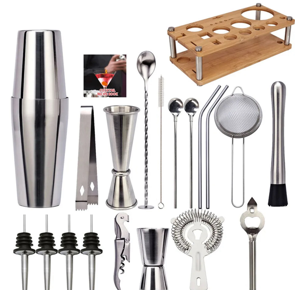 Cocktail Shaker Set 23-delig - Bartender Kit met RVS Bar Tools