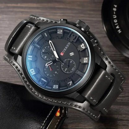 Herenchronograaf Quartz Horloge Leren Band met Stopwatch
