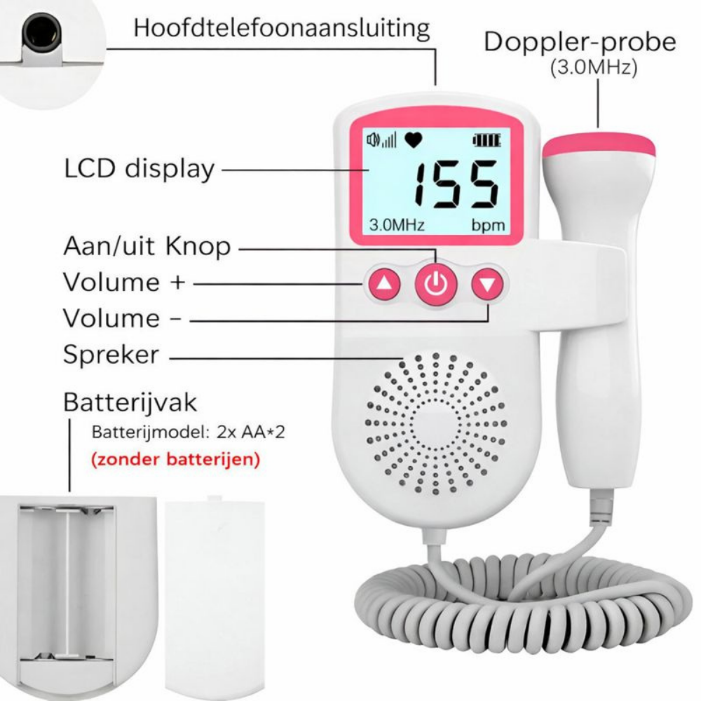 Baby Hartslagmeter Fetal Doppler Zwangerschap LCD Scherm