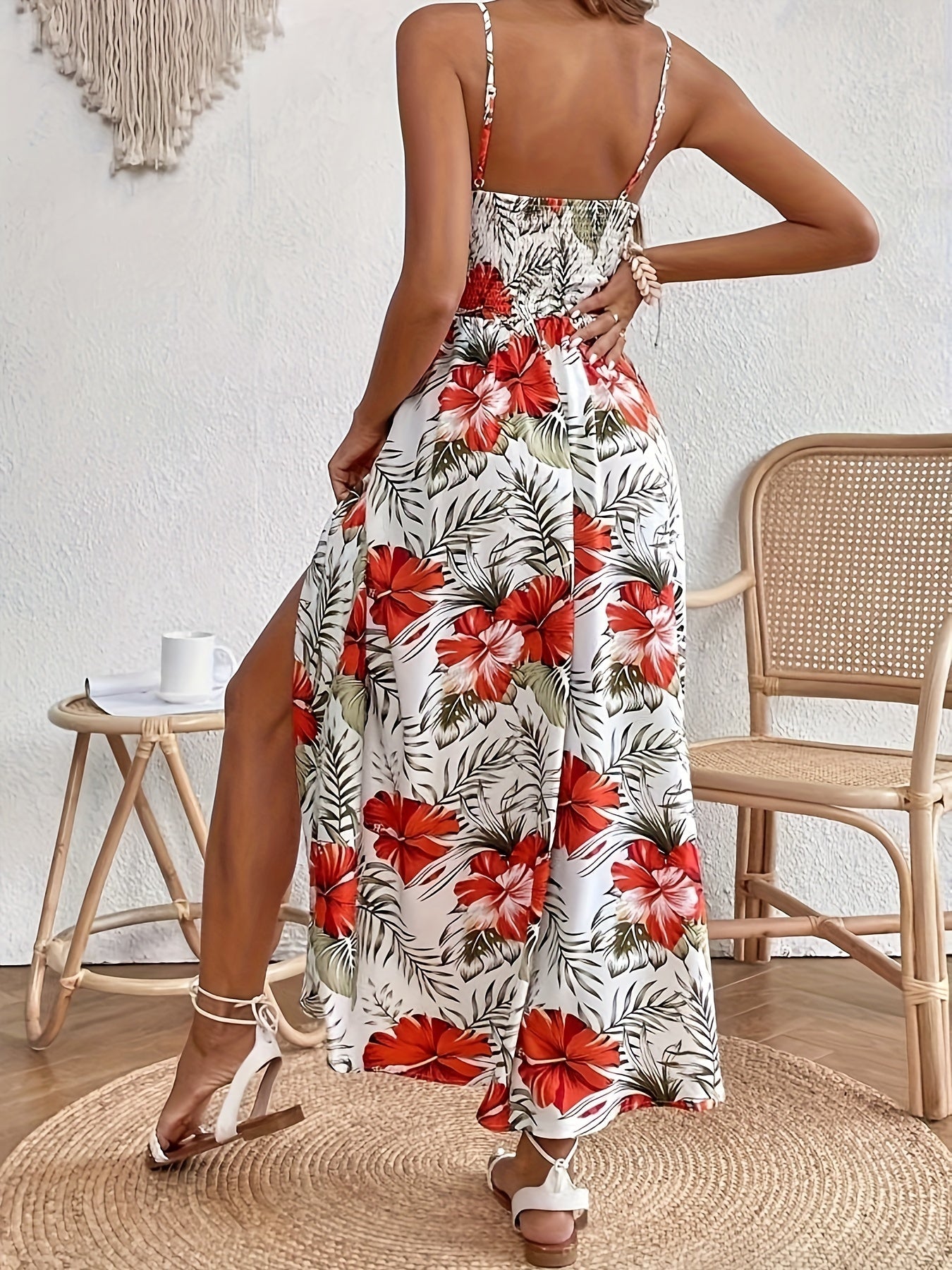 Floramio™ – Dames Zomerjurk met Bloemprint en Verstelbare Spaghetti Dragers-3