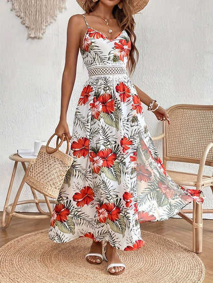 Floramio™ – Dames Zomerjurk met Bloemprint en Verstelbare Spaghetti Dragers-2