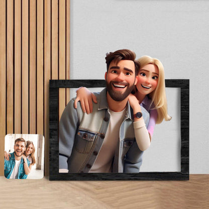 Houten Fotolijst Gepersonaliseerd 3D Cartoon Portret - Velinix