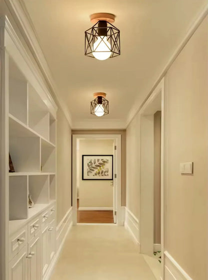 Houten Plafondlamp Industrieel Design met LED Verlichting