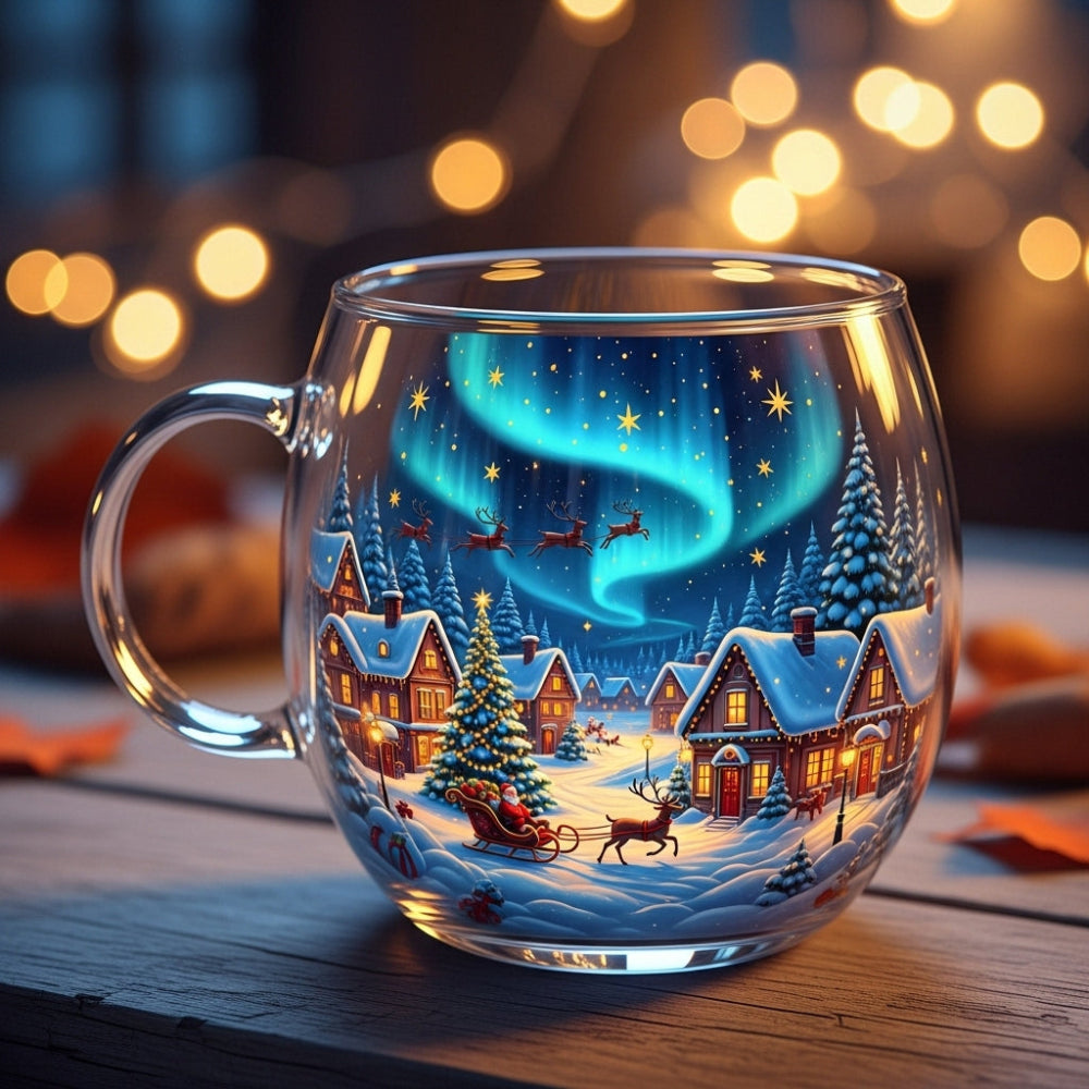 Kerst Koffiemok Glas met Winter Design - Velinix