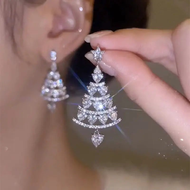 Kerstboom Oorbellen met Strassstenen Glitter voor Dames