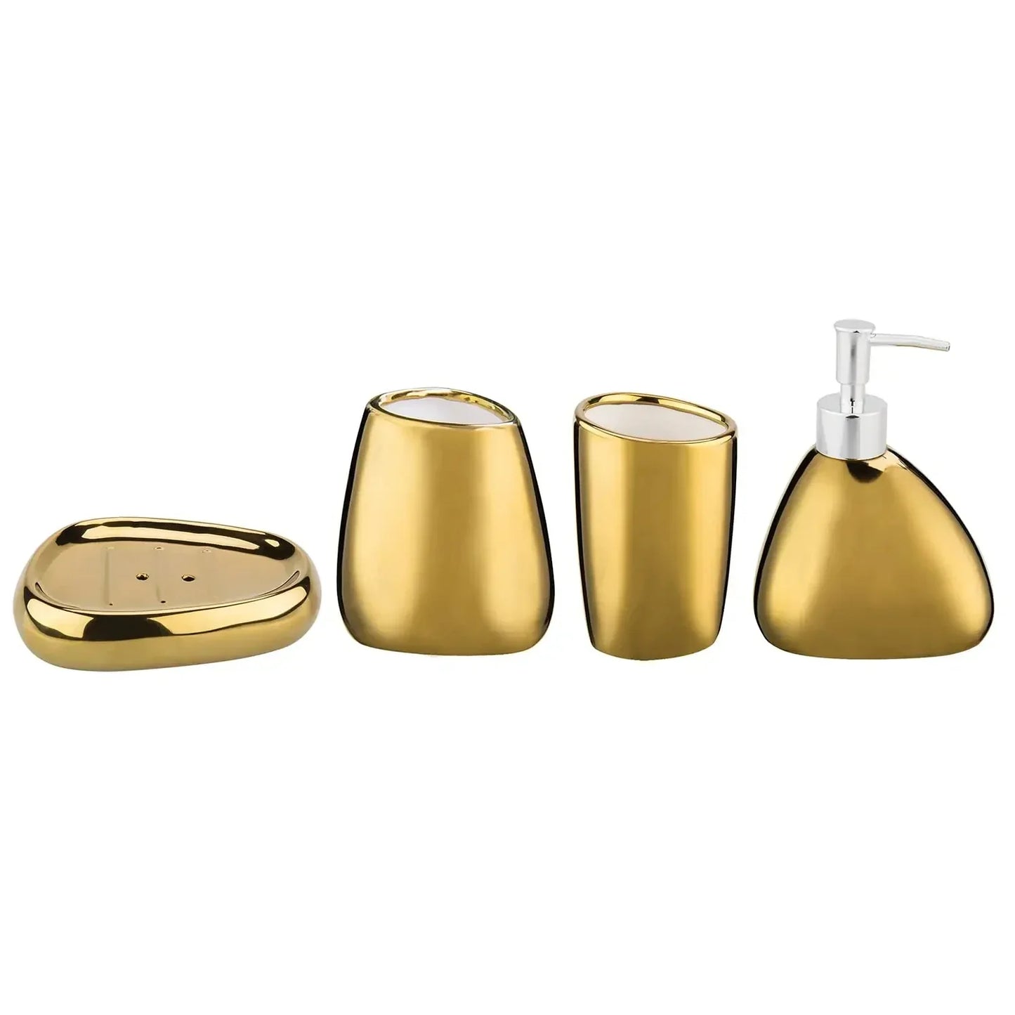 Goldenes Badezimmerzubehör Set – 4-teilig mit Seifenspender und Becher 1