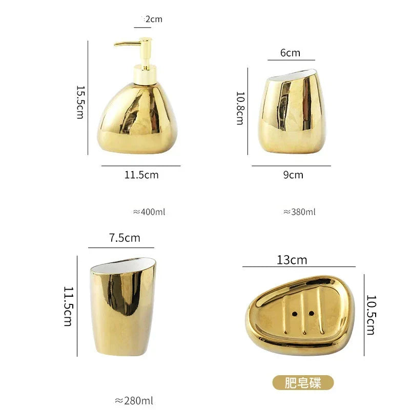 Goldenes Badezimmerzubehör Set – 4-teilig mit Seifenspender und Becher 2