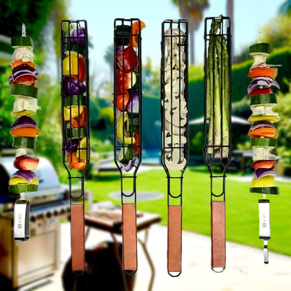 Draagbare BBQ Grillpan met Houten Handvat en Anti-kleeflaag - Velinix