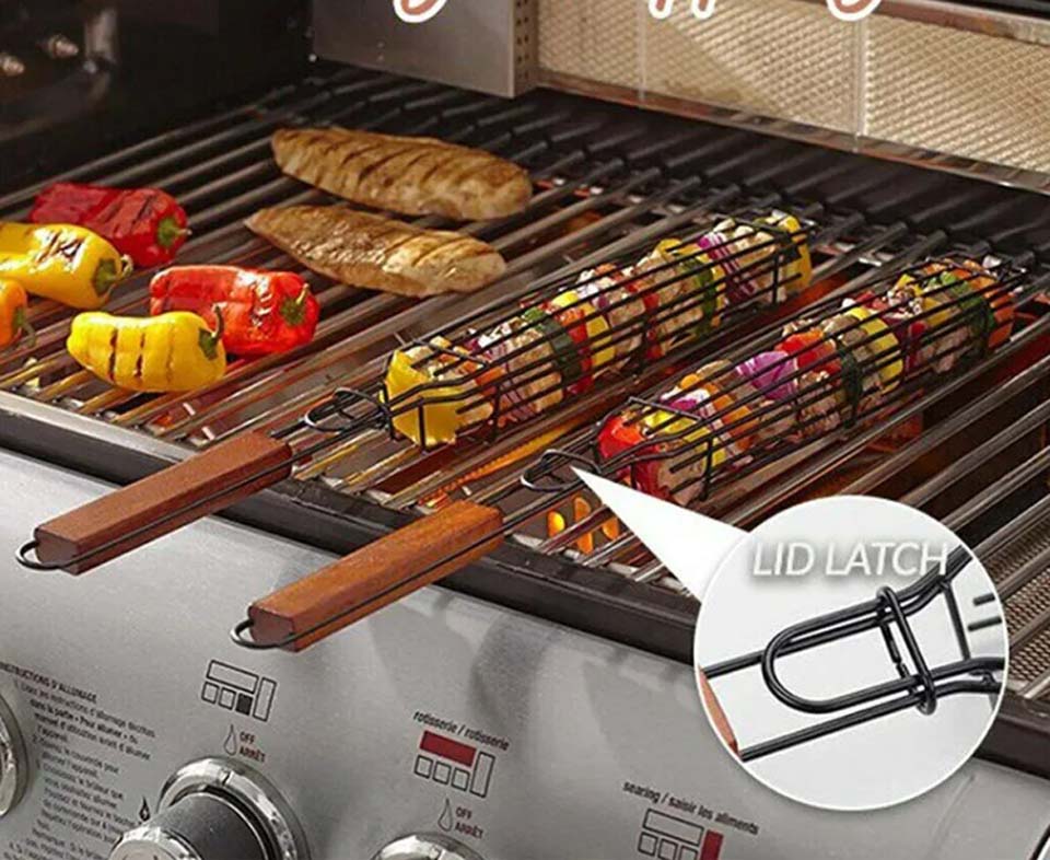 Draagbare BBQ Grillpan met Houten Handvat en Anti-kleeflaag