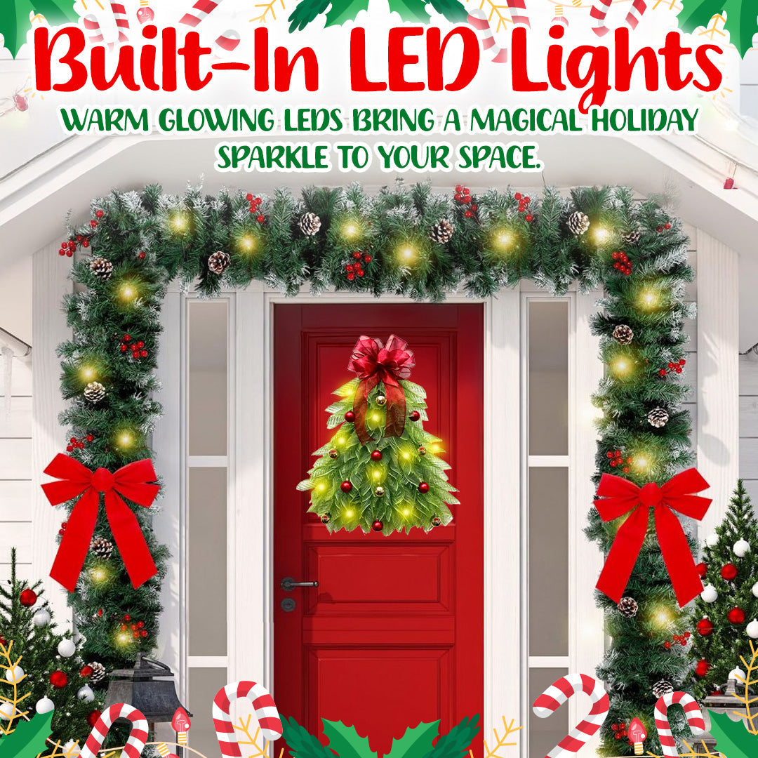 Kerstkrans met LED Verlichting en Rode Strik