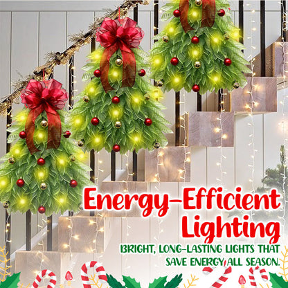 Kerstkrans met LED Verlichting en Rode Strik