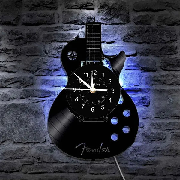 Guitarhero Wandklok Zwart Stijlvol Design