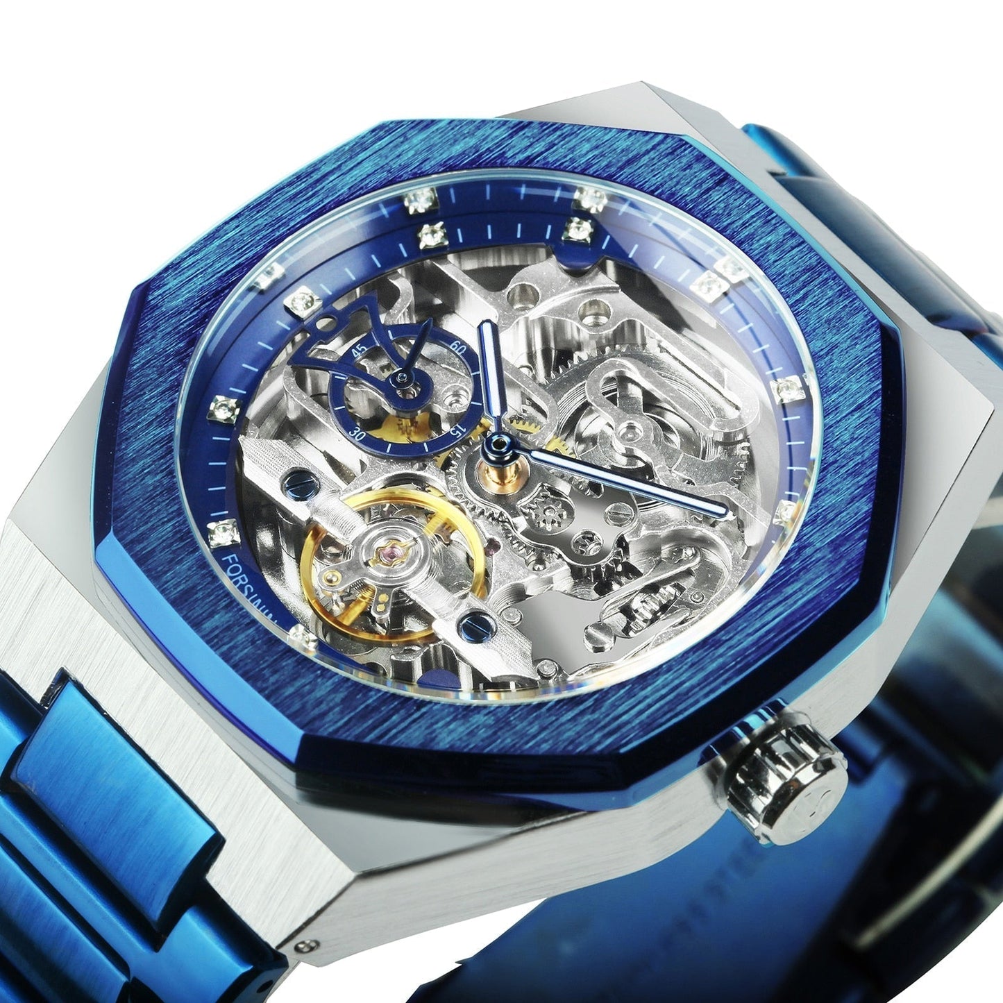 Skeleton Automatisch Horloge Roestvrijstalen Band Opengewerkt Mechanisme