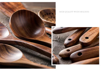 Teak Keukenset 7-Delig Elegante Houten Keukenaccessoires