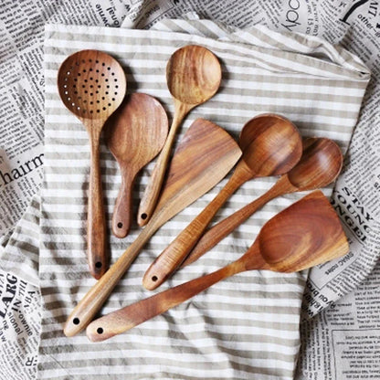 Teak Keukenset 7-Delig Elegante Houten Keukenaccessoires
