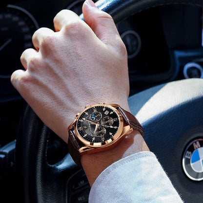 Mannenhorloge Luxe Leerband Staal