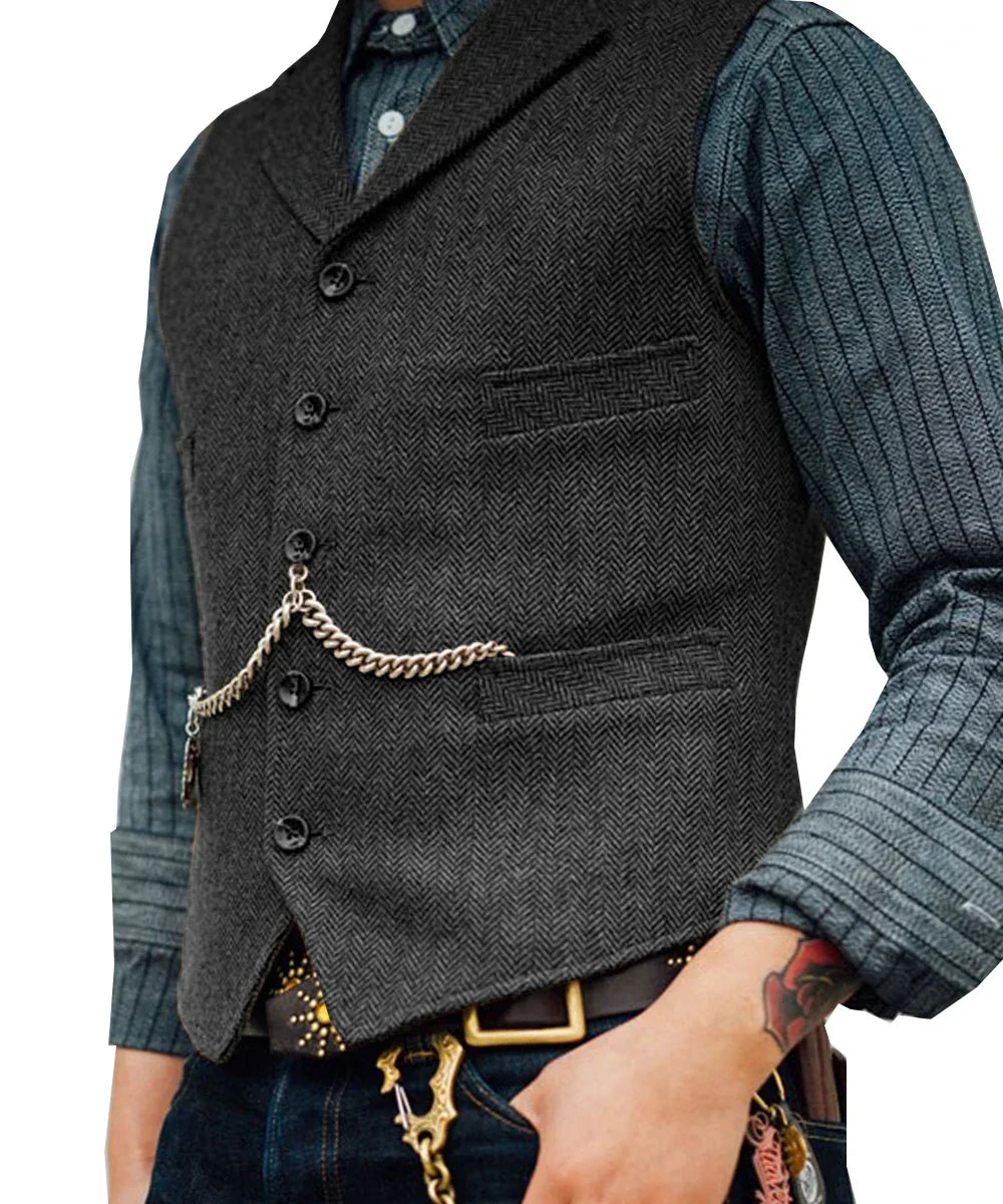 Tweed Gilet Heren Slim Fit Traditioneel Design