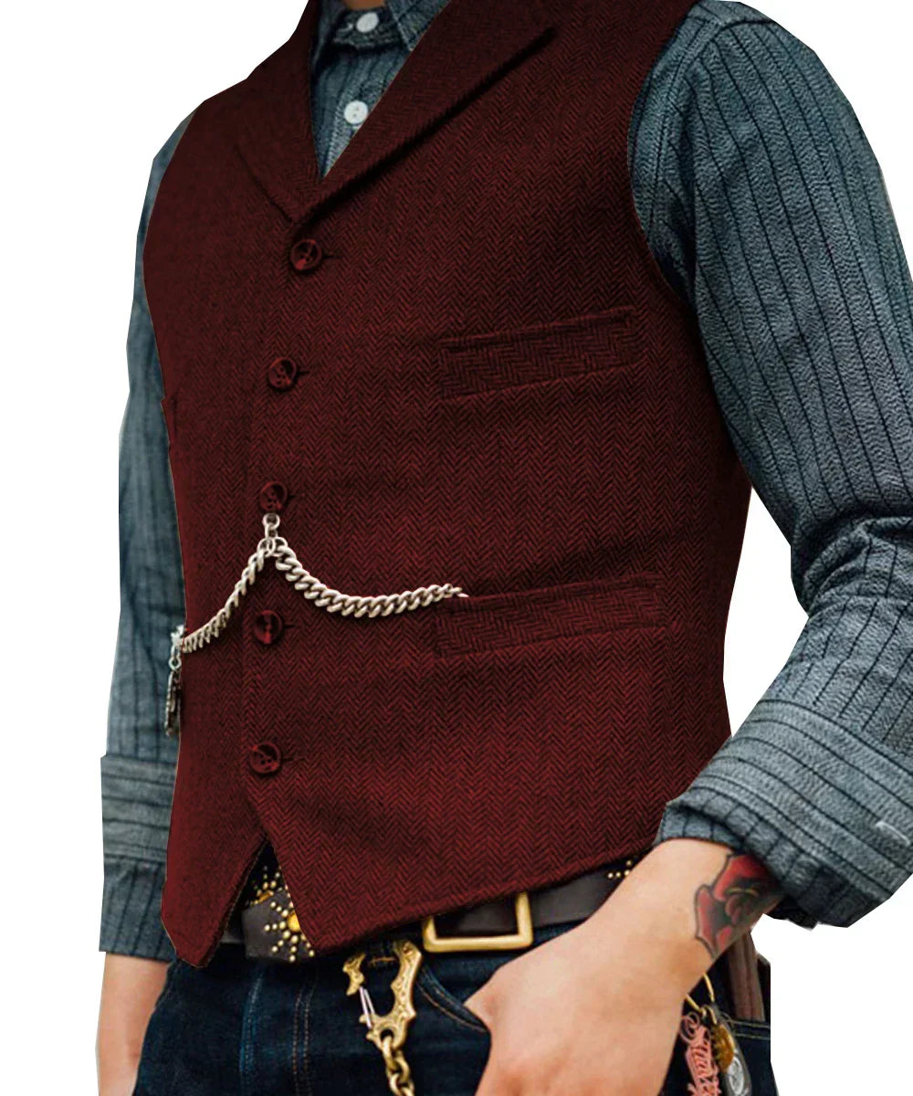 Tweed Gilet Heren Slim Fit Traditioneel Design