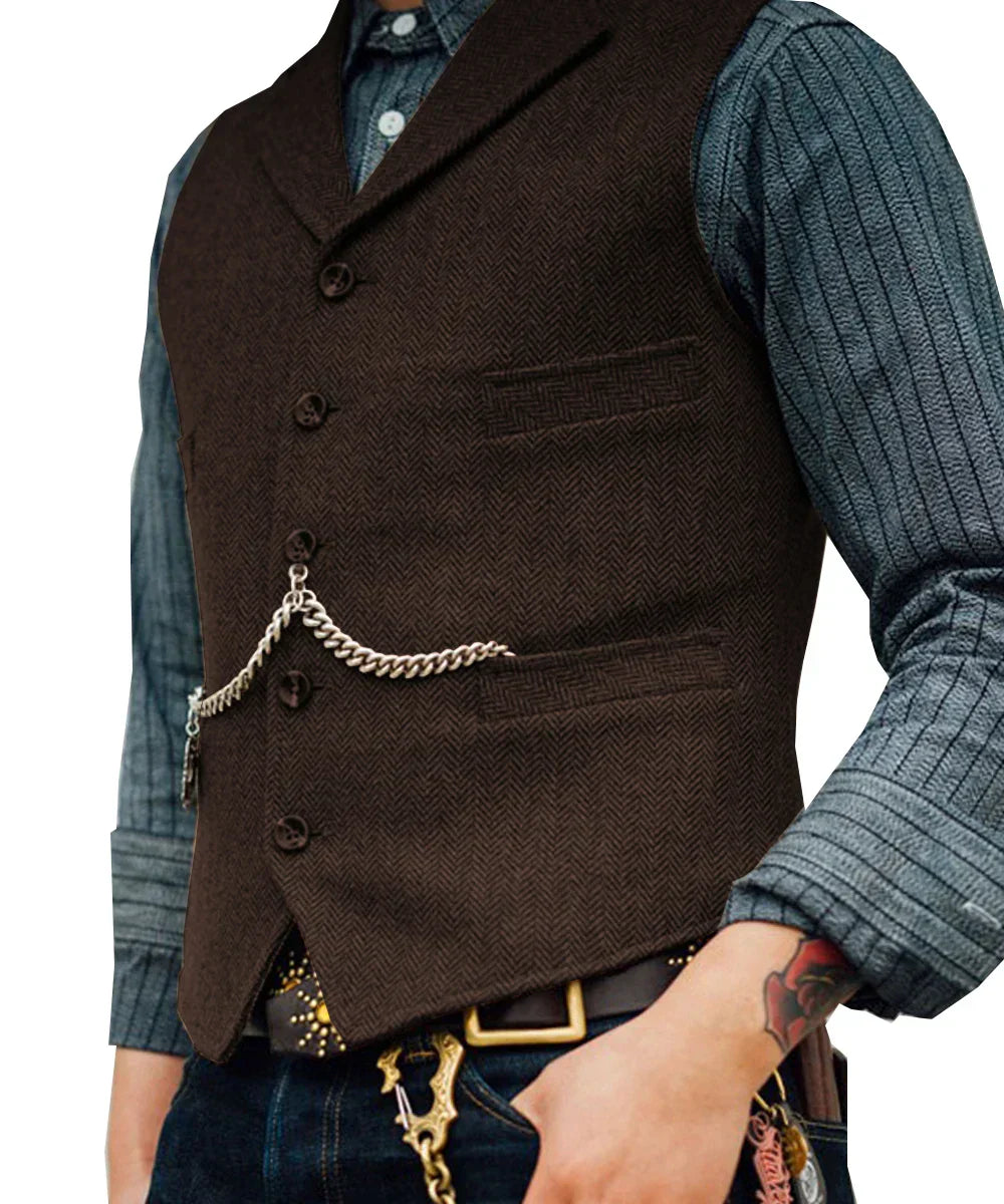 Tweed Gilet Heren Slim Fit Traditioneel Design
