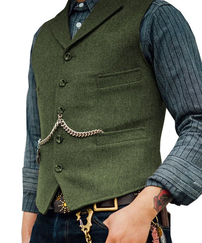 Tweed Gilet Heren Slim Fit Traditioneel Design