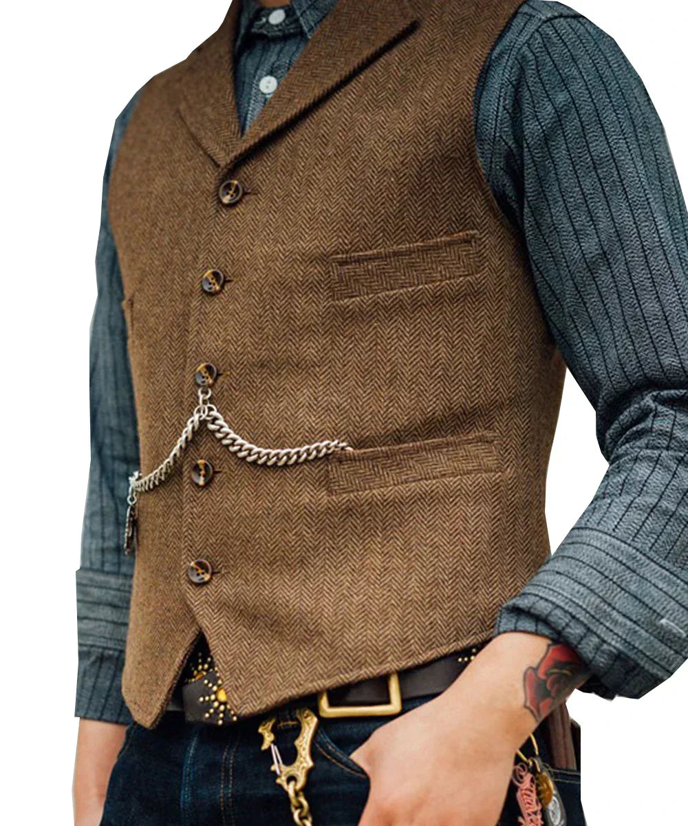 Tweed Gilet Heren Slim Fit Traditioneel Design