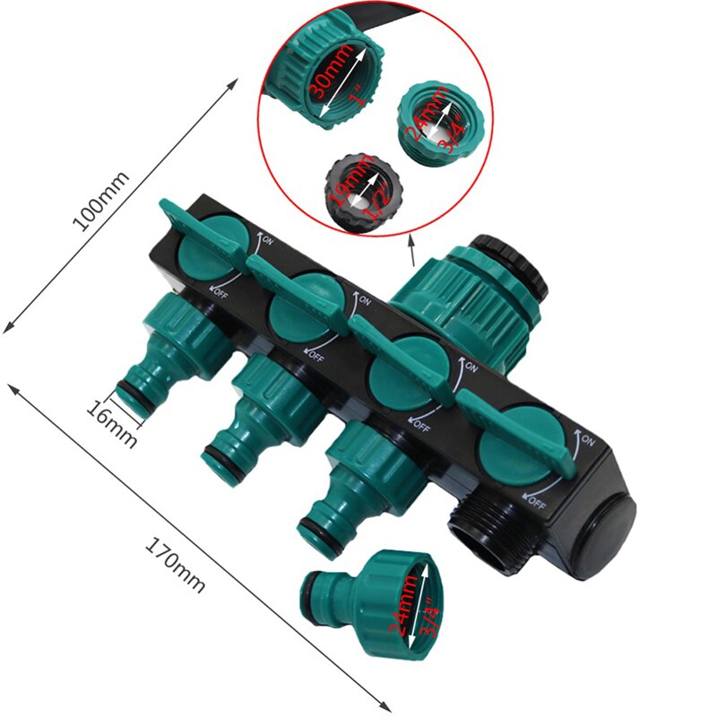 Kraan Slangadapter 4 Uitgangen voor Meerdere Slangen