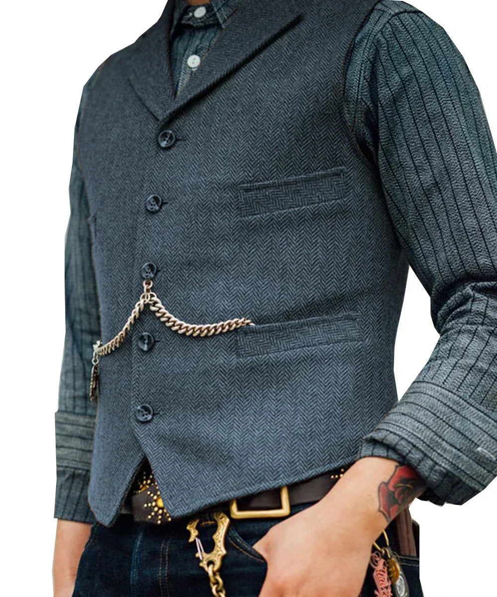 Tweed Gilet Heren Slim Fit Traditioneel Design