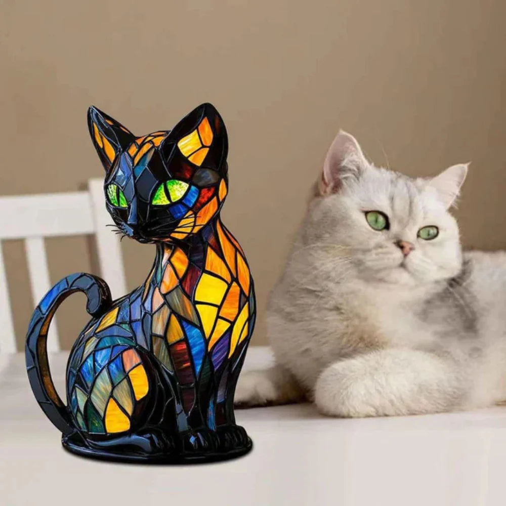 Tafellamp Glas Handgemaakt met Kat Decoratie Sfeerlamp