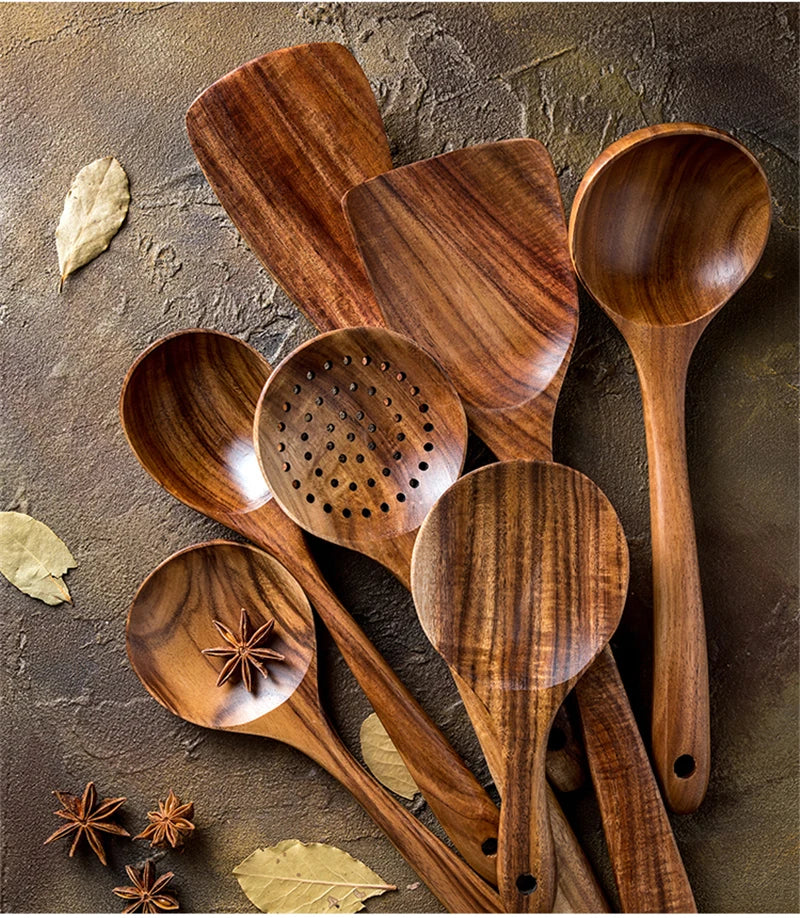 Teak Keukenset 7-Delig Elegante Houten Keukenaccessoires