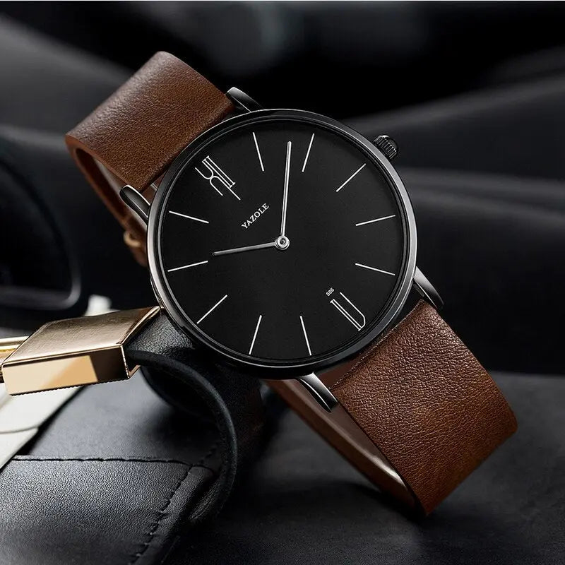 Mannenhorloge – Elegant RVS Horloge 40 mm met Lederen Armband