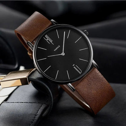 Mannenhorloge – Elegant RVS Horloge 40 mm met Lederen Armband