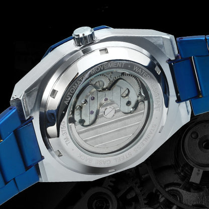 Skeleton Automatisch Horloge Roestvrijstalen Band Opengewerkt Mechanisme