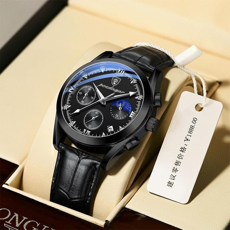Mannenhorloge Luxe Leerband Staal