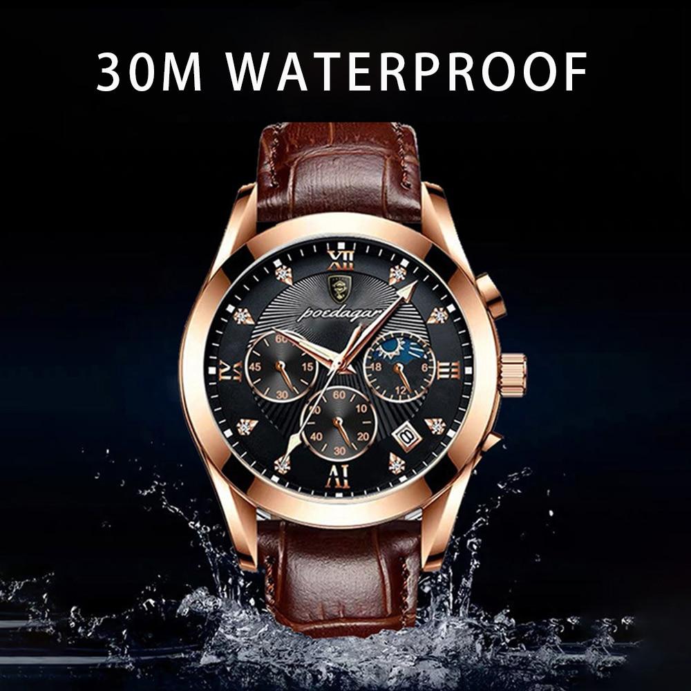 Mannenhorloge Luxe Leerband Staal