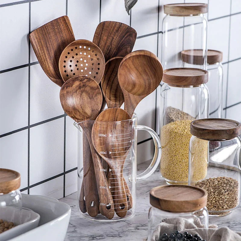 Teak Keukenset 7-Delig Elegante Houten Keukenaccessoires - Velinix