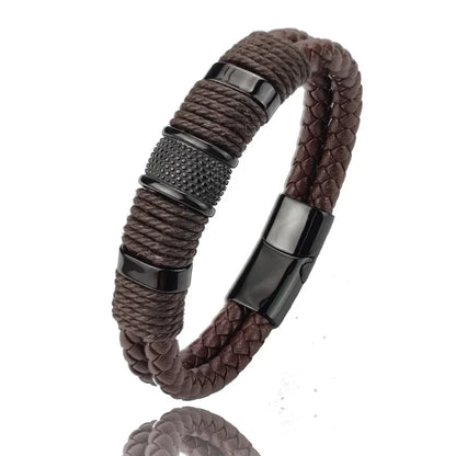 Lederen Herenarmband Bruin met RVS Details Stijlvol en Duurzaam