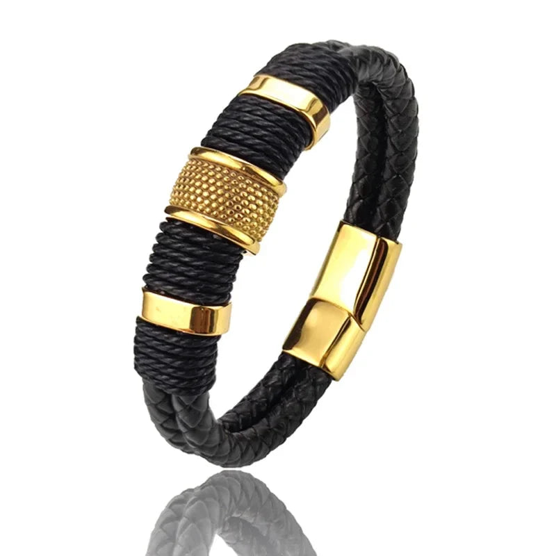 Lederen Herenarmband Bruin met RVS Details Stijlvol en Duurzaam