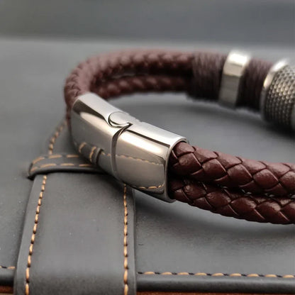 Lederen Herenarmband Bruin met RVS Details Stijlvol en Duurzaam