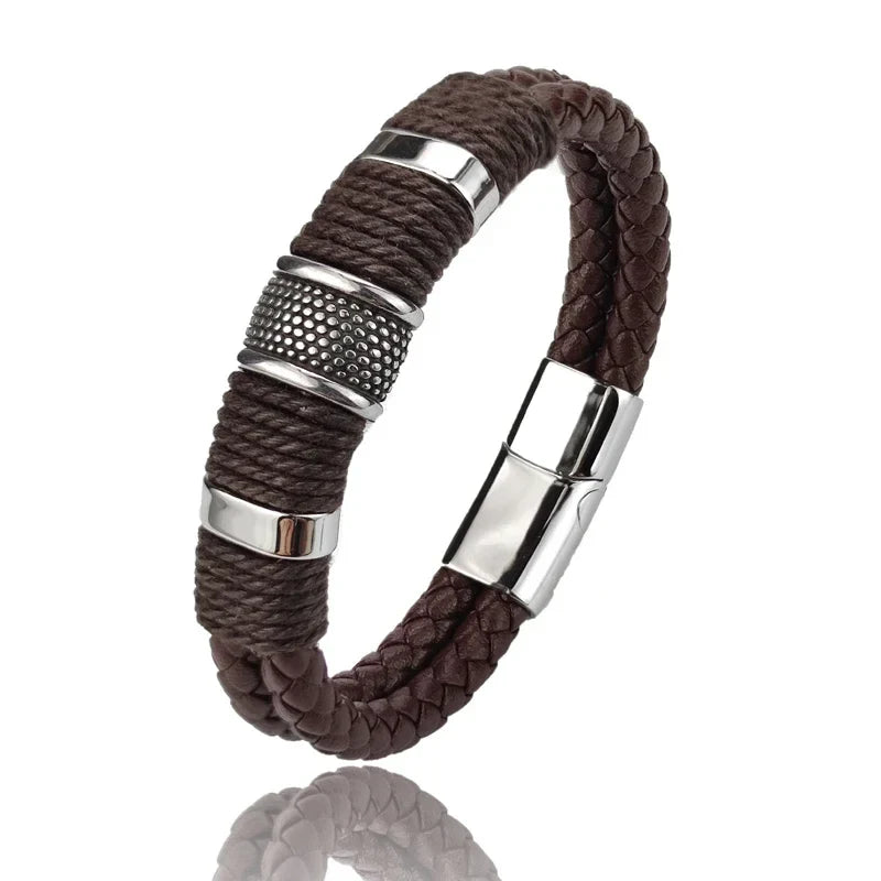 Lederen Herenarmband Bruin met RVS Details Stijlvol en Duurzaam - Velinix