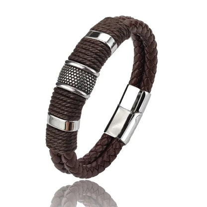 Lederen Herenarmband Bruin met RVS Details Stijlvol en Duurzaam - Velinix