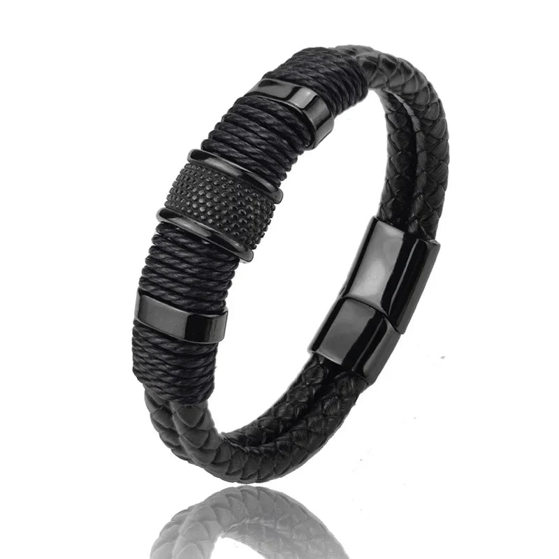 Lederen Herenarmband Bruin met RVS Details Stijlvol en Duurzaam