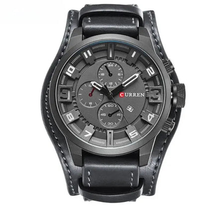Herenchronograaf Quartz Horloge Leren Band met Stopwatch