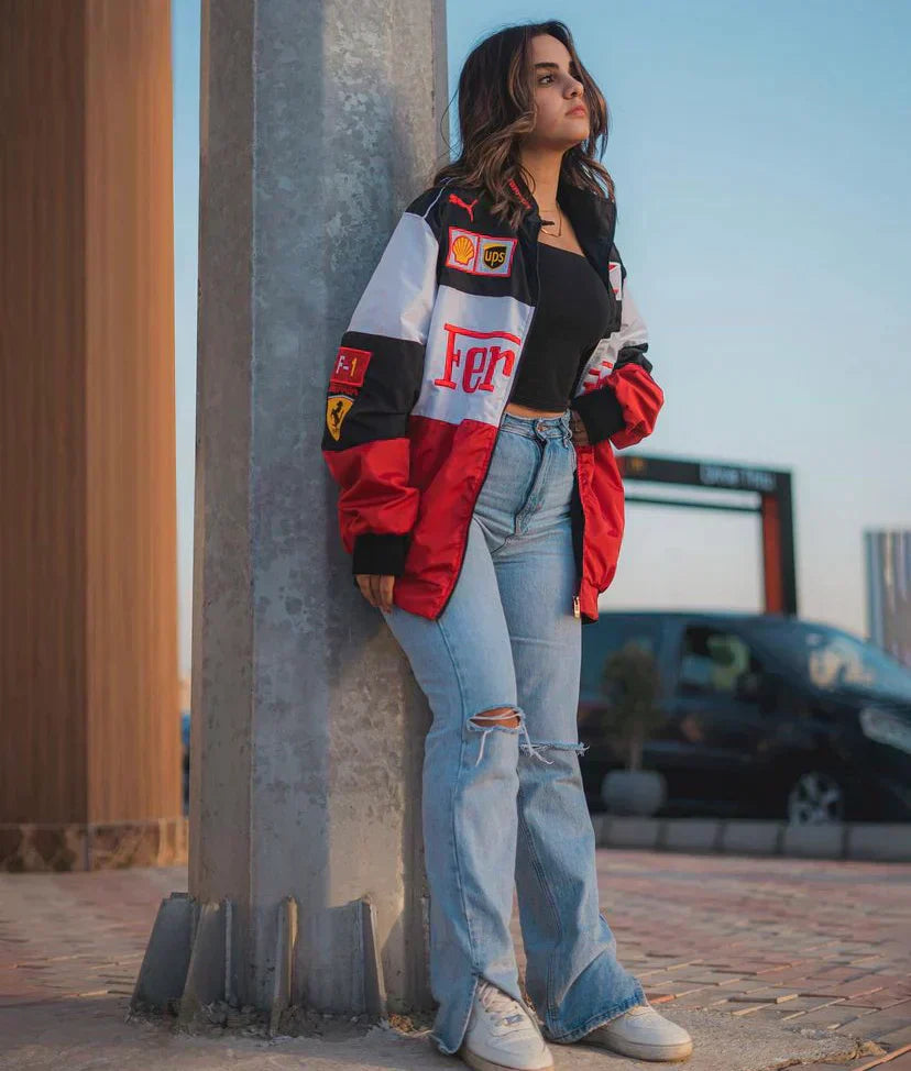 Vintage Ferrari Racer Jas - Duurzame Sportieve Herenjas - Velinix