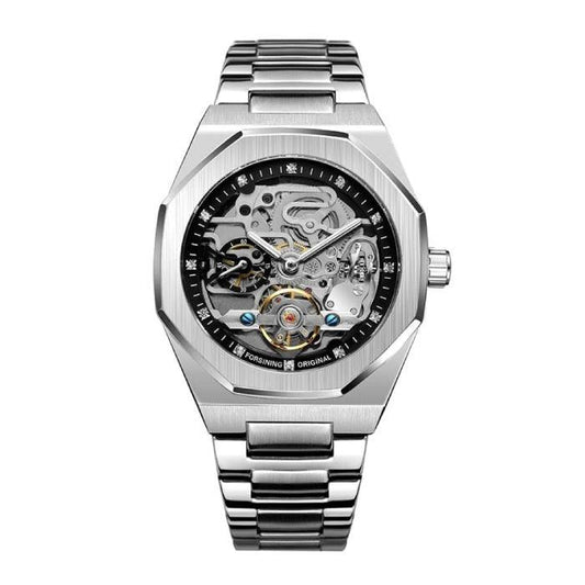 Skeleton Automatisch Horloge Roestvrijstalen Band Opengewerkt Mechanisme - Velinix