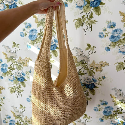 Vrouwen Strandtas Stro Tote Beige Groote Maten Boho Stijl