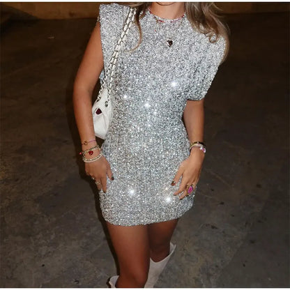 Ina™ – Dames Galajurk met Glitter en Schoudervulling voor Feestelijke Gelegenheden