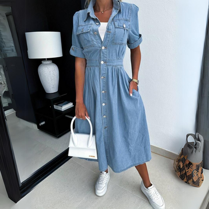 Isolde™ – Dames Jeansjurk met Flatterend Silhouet en Duurzaam Comfort