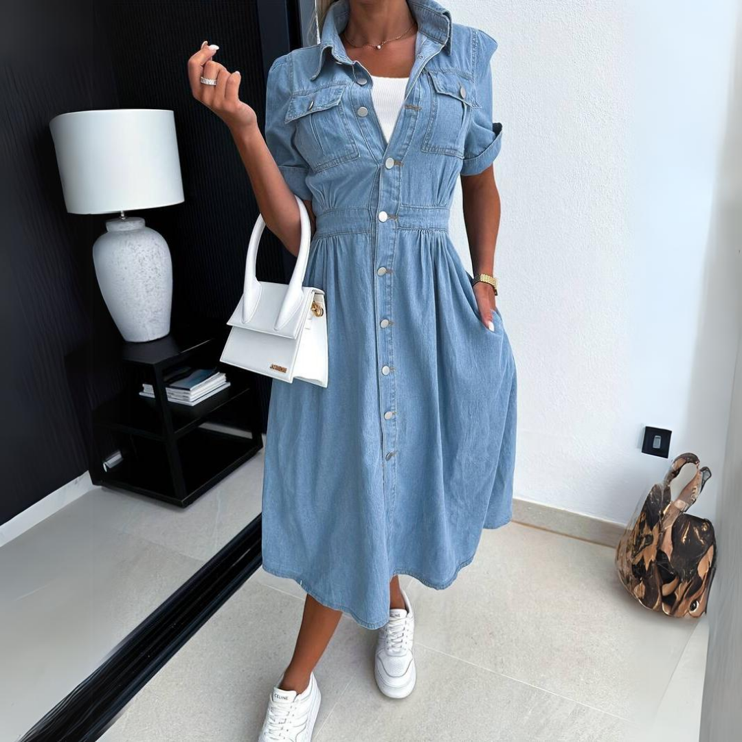 Isolde™ – Dames Jeansjurk met Flatterend Silhouet en Duurzaam Comfort